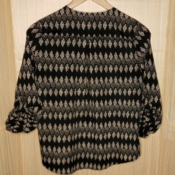 Alice Blue For Stitch Fix Womens 3/4 Sleeve Black Aztec Blouse Medium - Picture 2 of 8
